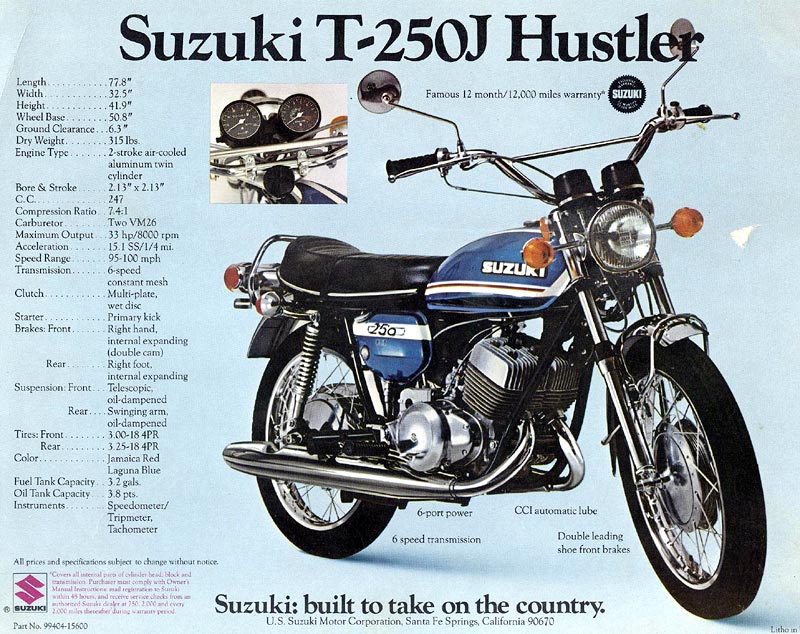 sales sheet for t250 suzuki hustler 1972