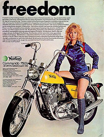 norton commando and girl in hotpants