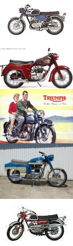 triumph 5TA, norton dominator, suzuki invader, bridgestone 350 twin